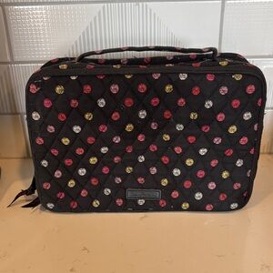 Vera Bradley Black Quilted Cosmetic Case with Pink, Gold & Silver Polka Dots